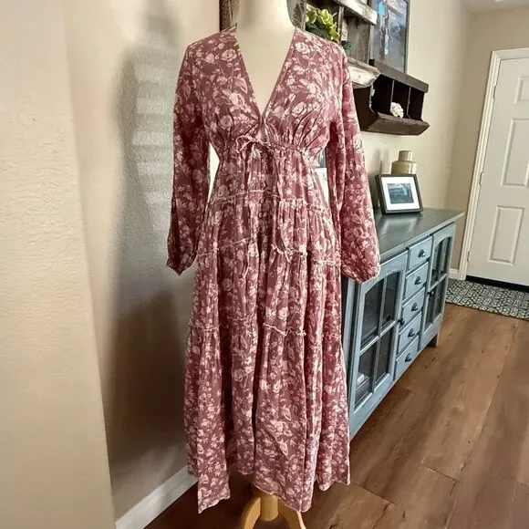 NWT Free People Womens Tiered Pappiet Midi Dress Current Rose Medium - Picture 7 of 16